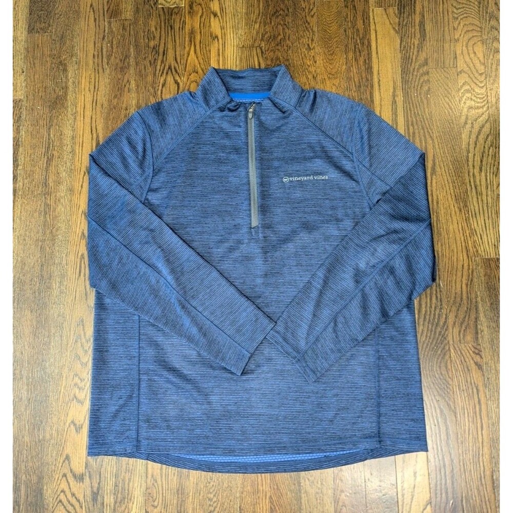 Vineyard Vines Performance 1/4 Zip Men's XL Navy Blue Striped Long Sleeve EUC